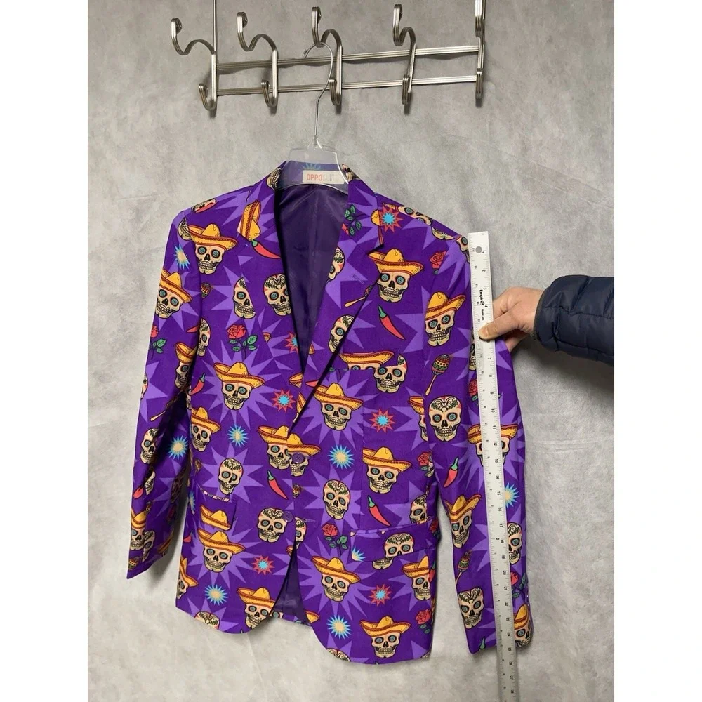 NWOT Oppo Blazer Men 38R Purple Day of the Dead Día De Muertos Halloween Jacket